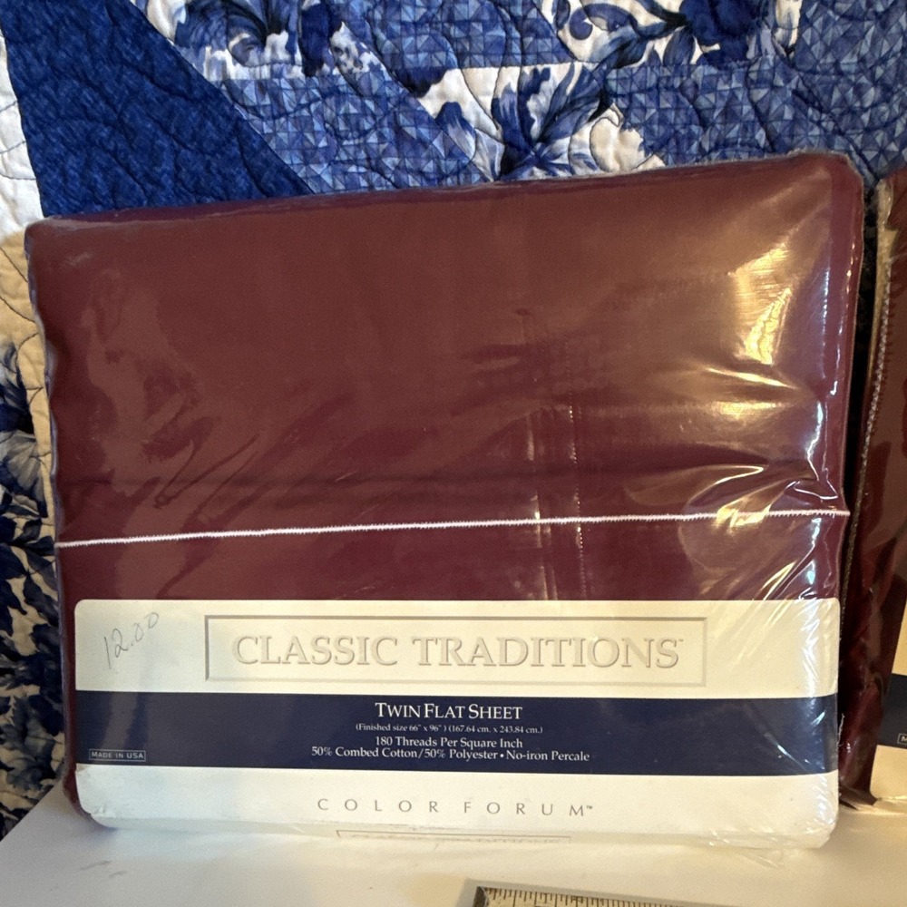 Classic Traditions Burgundy Twin Flat Sheet 180TC Vintage Color Forum 729-6379